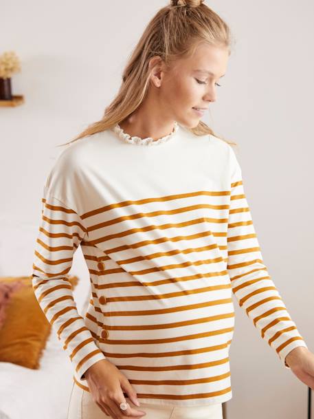 Shirt mit Volantkragen, Schwangerschaft und Stillzeit - beige/schwarz+camelfarben gestreift+nachtblau - 10