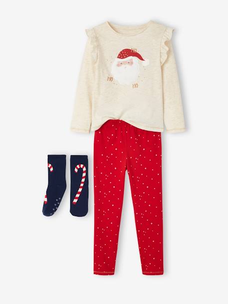 Mädchen Weihnachts-Geschenkbox: Schlafanzug & Socken Oeko-Tex - beige glanzeffekt - 8