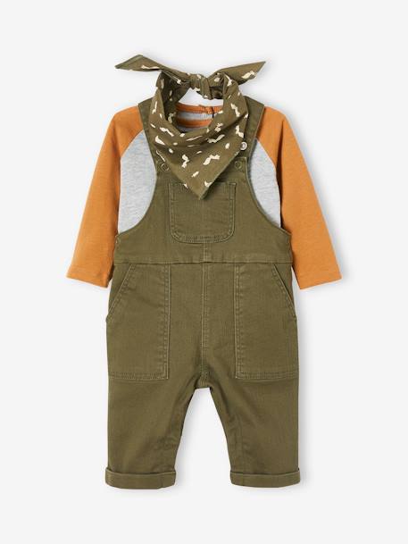 Baby-Set: Latzhose, Shirt & Halstuch - khaki - 1