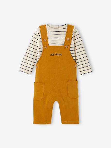 Baby-Set: Shirt & Latzhose, personalisierbar - dunkelgrau meliert+karamell - 14