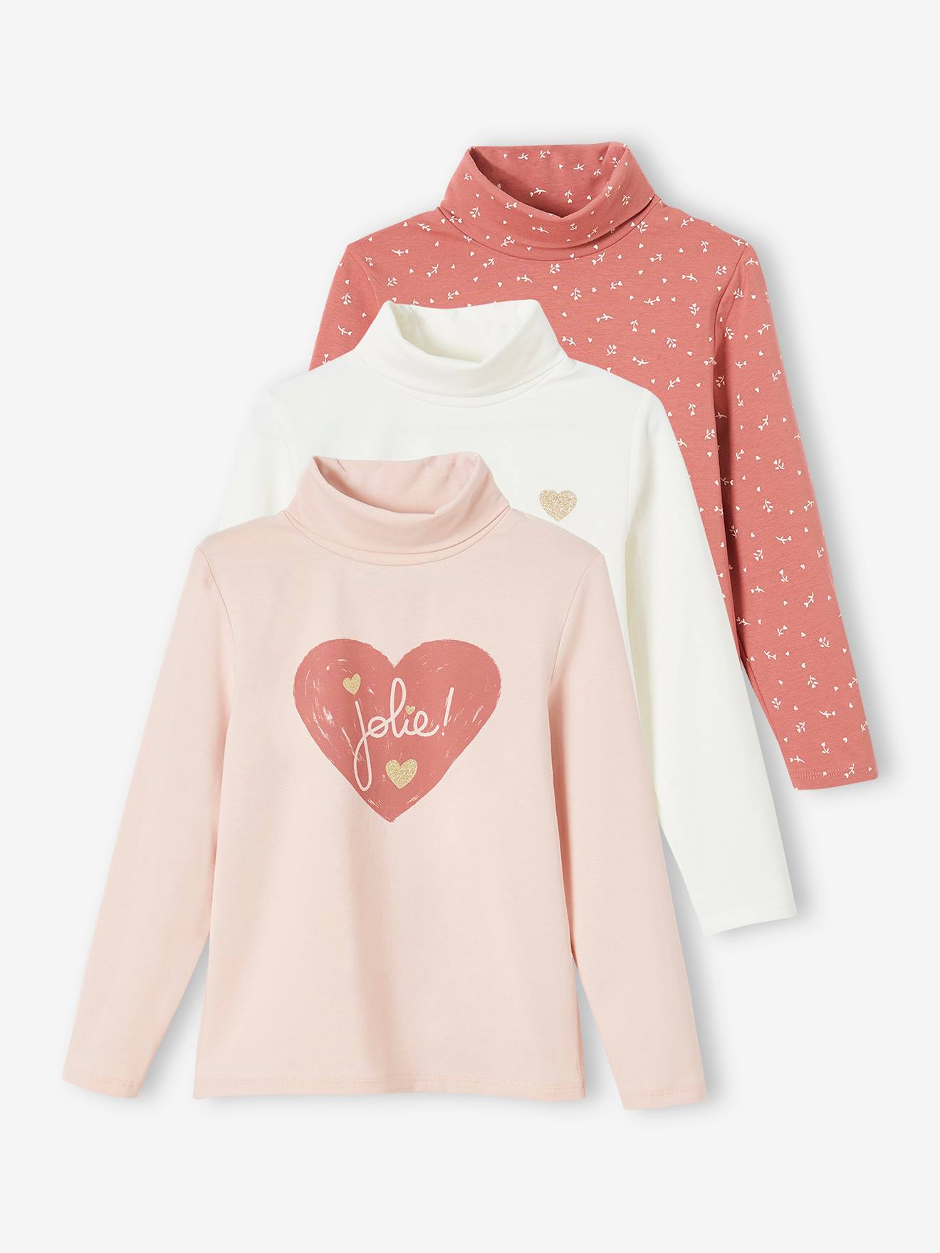 3er-Pack Mädchen Rollkragenshirts BASIC