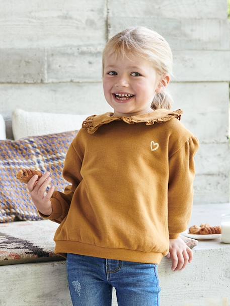 Mädchen Sweatshirt mit Bubikragen - karamell - 2
