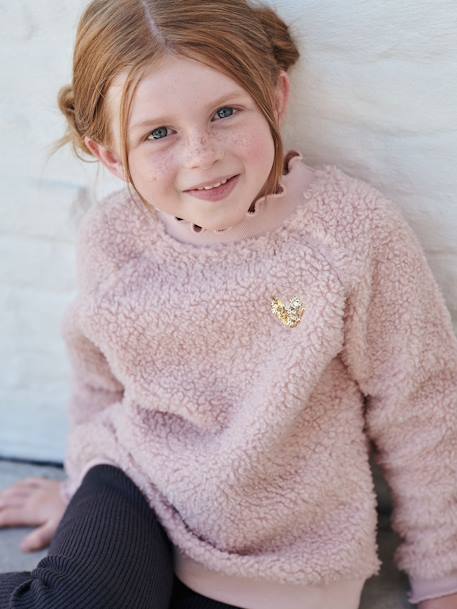 Mädchen Sweatshirt aus Teddyfleece - beige+rosa - 8