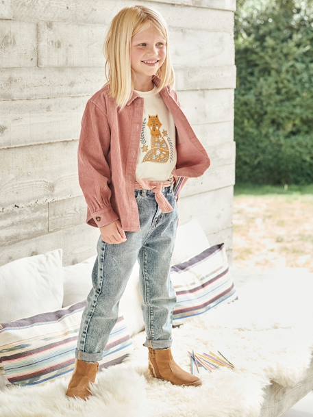 Mädchen Hemdjacke aus Cord - altrosa+moosgrün - 7