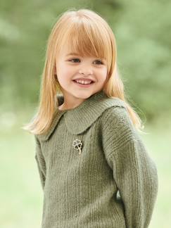 Maedchenkleidung-Pullover, Strickjacken & Sweatshirts-Pullover-Mädchen Pullover mit Glitzerbrosche, Ajourstrick