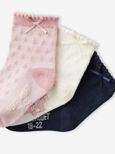 3er-Pack Mädchen Baby Socken, Ajourstrick - wollweiß - 3