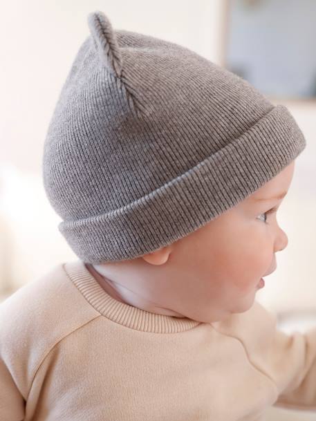 Baby Mütze mit Ohren - hellgrau meliert - 4