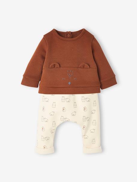 Baby Set aus Sweatshirt und Hose, personalisierbar Oeko-Tex - braun+grau meliert+nachtblau+hellbeige+pfirsich+wollweiß+pfirsich - 18