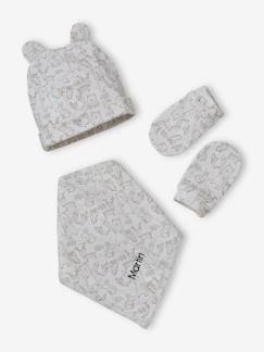 Babymode-Accessoires-Mützen, Schals & Handschuhe-Baby-Set aus Jersey: Mütze, Fäustlinge & Halstuch in Beutel, personalisierbar
