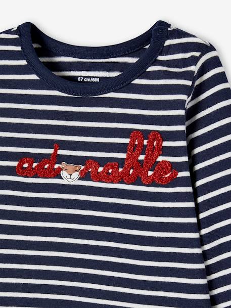 Baby Ringelshirt mit Stickerei - braun gestreift+nachtblau gestreift - 5