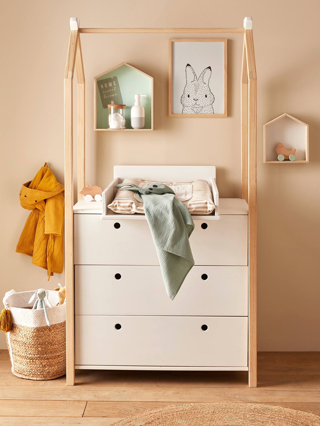 vertbaudet Garderoben-Kommode HAUS Tiefe 52cm Kinderzimmer in weiß/natur