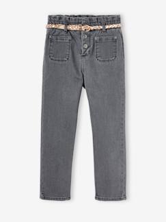 Maedchenkleidung-Jeans-Mädchen Paperbag-Jeans mit Flechtgürtel