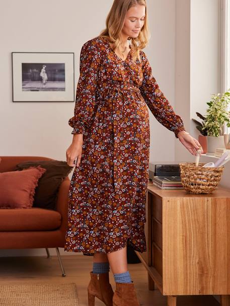 Maxikleid mit Wickelausschnitt, Schwangerschaft & Stillzeit - bordeaux bedruckt - 2