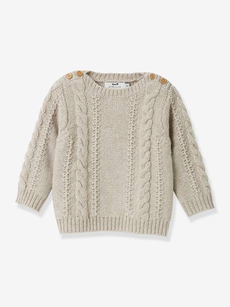 Baby Pullover mit Zopfmuster CYRILLUS, Recycling-Wolle - wollweiß - 1