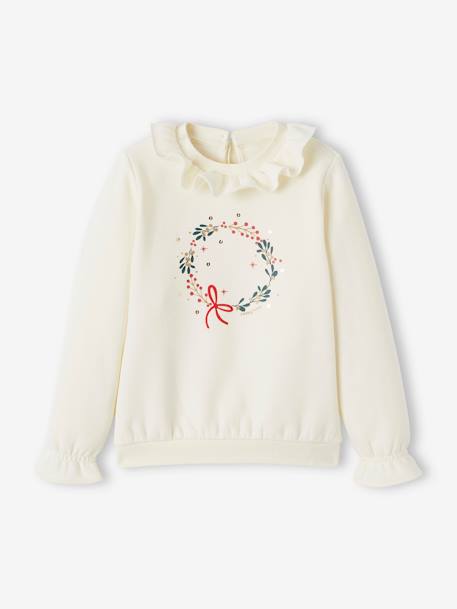 Mädchen Sweatshirt, Weihnachtskranz - wollweiß - 1