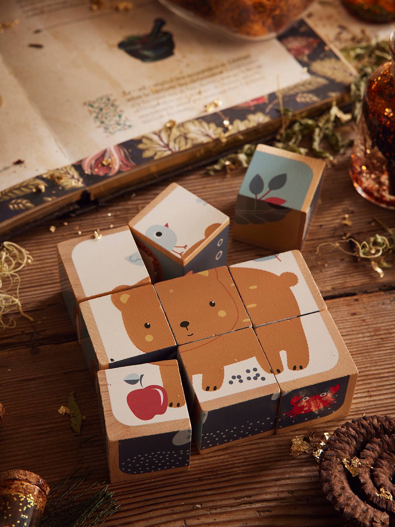 Vertbaudet Baby Tierpuzzle Mit Holzwürfeln Fsc® Beige Einheitsgröße