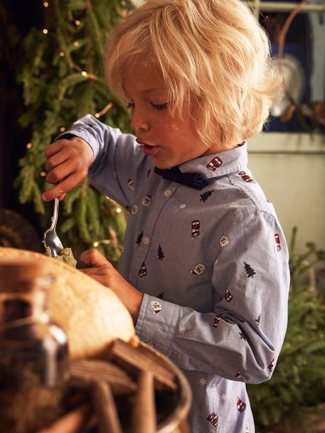 Jungen Geschenk-Set: Hemd & Fliege - blau chambray - 9