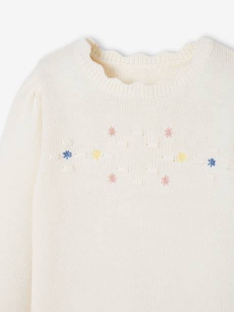 Mädchen Pullover mit Blumenstickerei Oeko-Tex - wollweiß - 3