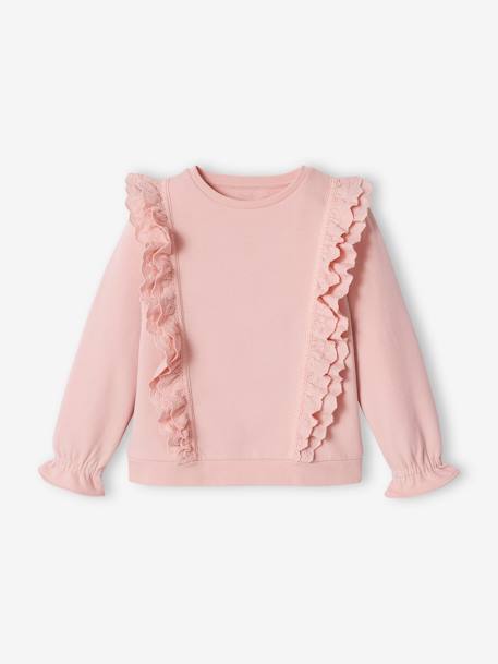 Mädchen Sweatshirt, bestickte Volants - zartrosa - 3