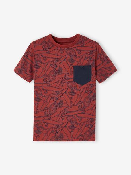 Jungen T-Shirt, Print und Brusttasche Oeko-Tex - braun+dunkelblau+moosgrün+ziegel - 11
