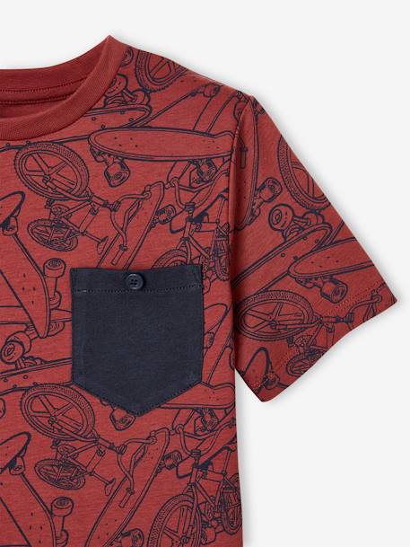 Jungen T-Shirt, Print und Brusttasche Oeko-Tex - braun+dunkelblau+moosgrün+ziegel - 13