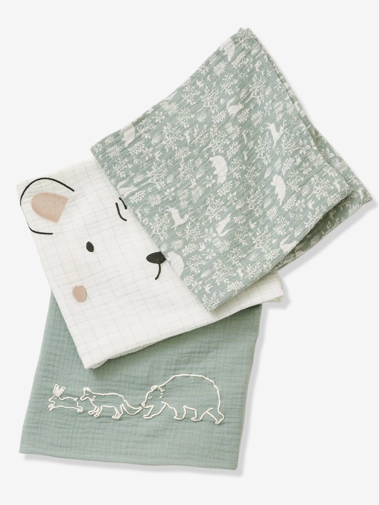 Vertbaudet 3Er-Pack Baby Wickeltücher Waldspaziergang Mehrfarbig Einheitsgröße