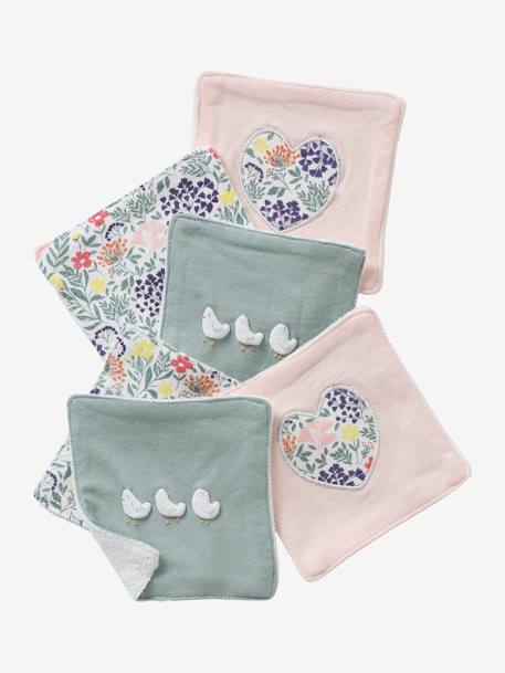 6er-Pack Waschlappen - rosa bedruckt/landleben+rosa/herzen - 2