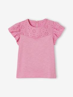 Maedchenkleidung-Mädchen T-Shirt mit Volantärmeln und Lochstickerei Oeko-Tex