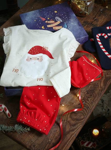 Mädchen Weihnachts-Geschenkbox: Schlafanzug & Socken Oeko-Tex - beige glanzeffekt - 1