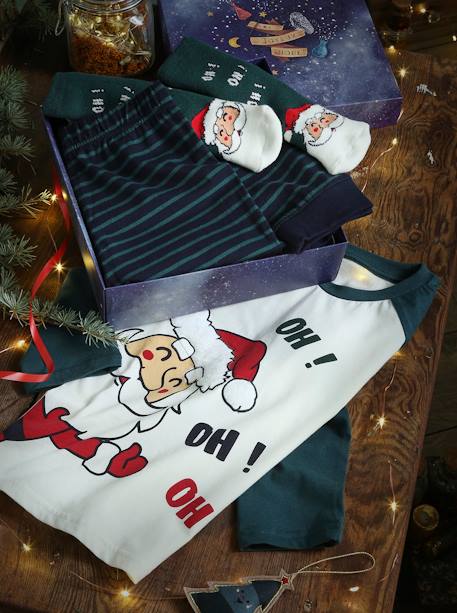 Jungen Weihnachts-Geschenkbox: Schlafanzug & Socken - tanne - 1
