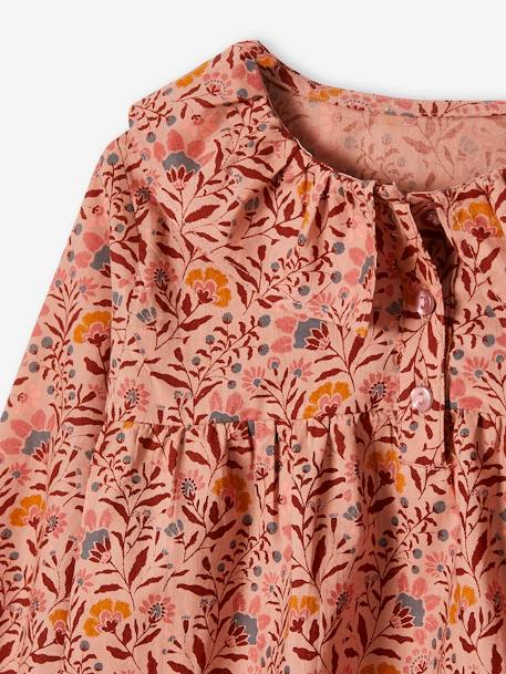 Mädchen Bluse mit Blumen - aqua+pfirsich+wollweiß - 11