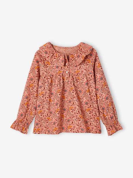 Mädchen Bluse mit Blumen - aqua+pfirsich+wollweiß - 9