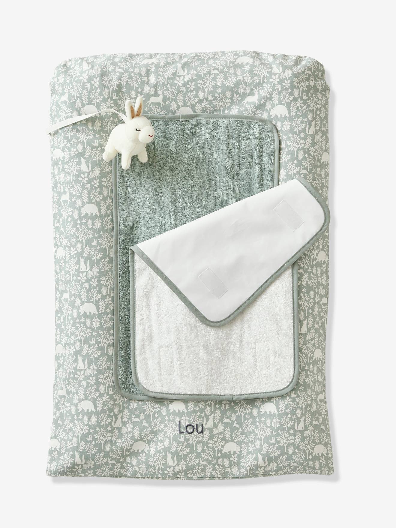 Vertbaudet Baby Wickelauflage-Set Waldspaziergang Mit 2 Wickelunterlagen Salbeigrün Einheitsgröße