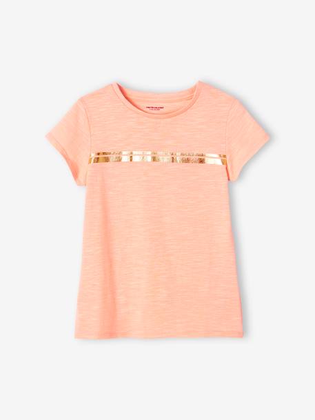 Mädchen Sport-T-Shirt mit Glanzstreifen BASIC Oeko-Tex - blau+koralle+nachtblau+pfirsich+wollweiß+zartrosa - 4