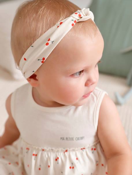 Kleid mit Haarband für Mädchen Baby - altrosa+graugrün bedruckt+wollweiß+zartrosa+zartrosa - 12