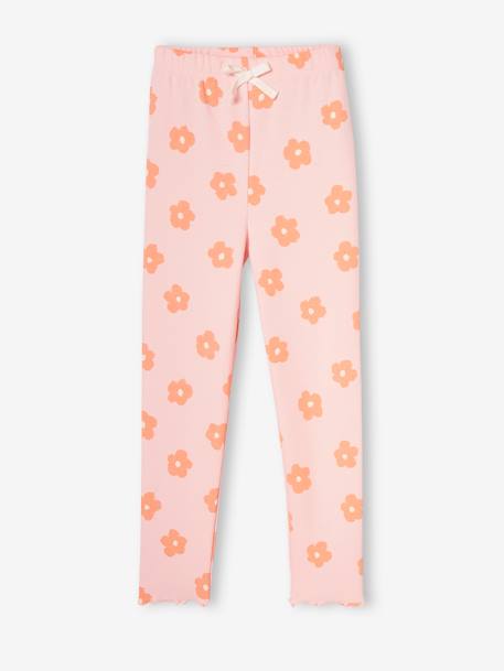 Mädchen Leggings, gerippt - braun bedruckt+dunkelgrau meliert+graugrün+senfgelb+zartrosa - 18