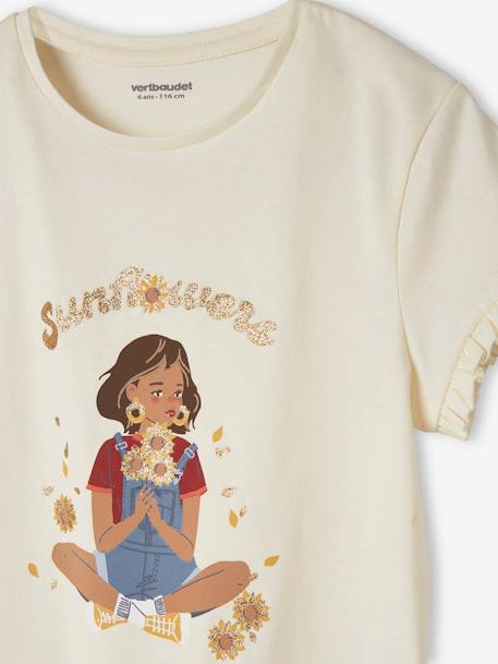 Mädchen T-Shirt - creme/sunflowers+pfirsich+pudrig rosa+weiß/fahrrad - 7