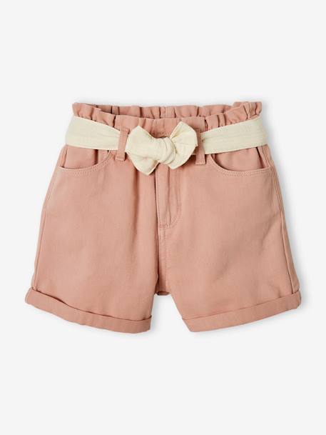 Mädchen Paperbag-Shorts mit Stoffgürtel - aqua+pfirsich+sandfarben - 8
