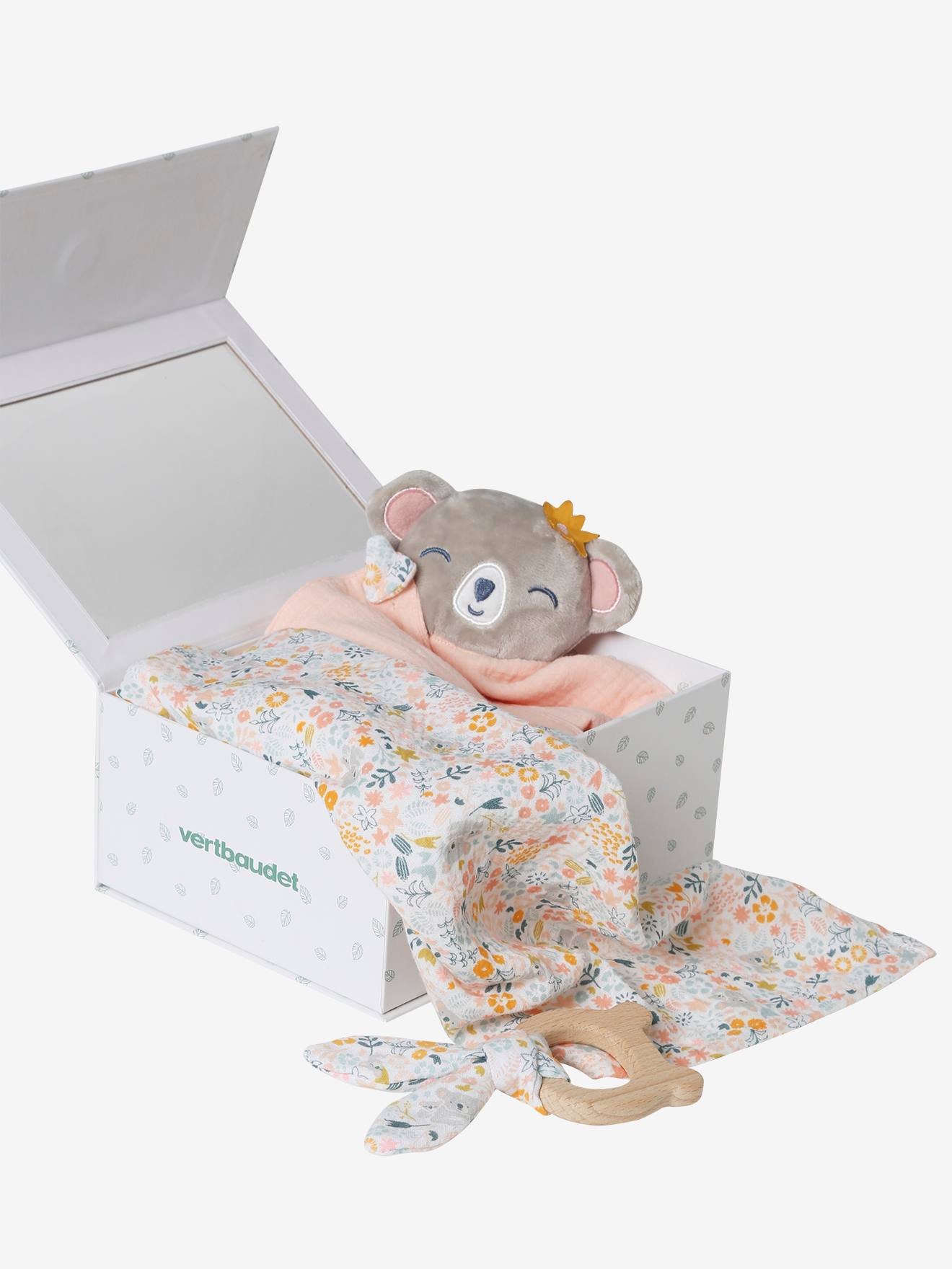 Baby Geschenk-Set: Wickeltuch, Schmusetuch & Greifling, personalisierbar rosa/koala von vertbaudet