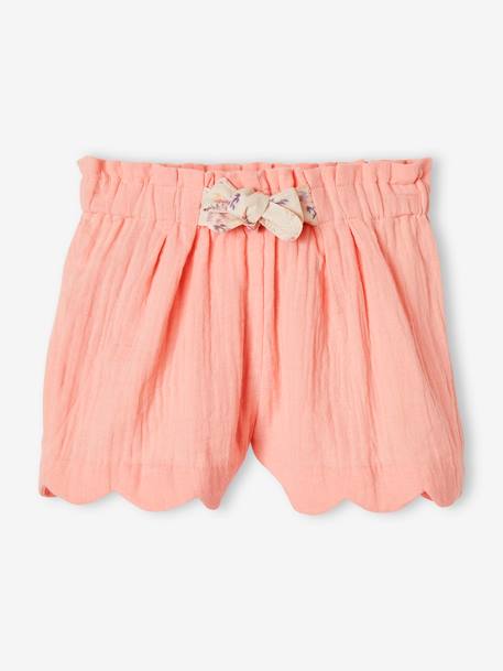 Mädchen Shorts mit Bogenkante, Musselin - blau+koralle - 4