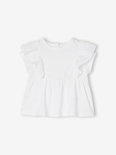 Baby T-Shirt mit bestickten Volants - braun+weiß - 4