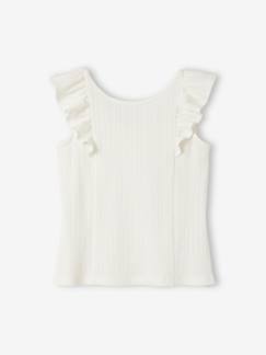 Maedchenkleidung-Shirts & Rollkragenpullover-Shirts-Mädchen Volant-Top aus Pointelle-Jersey BASIC