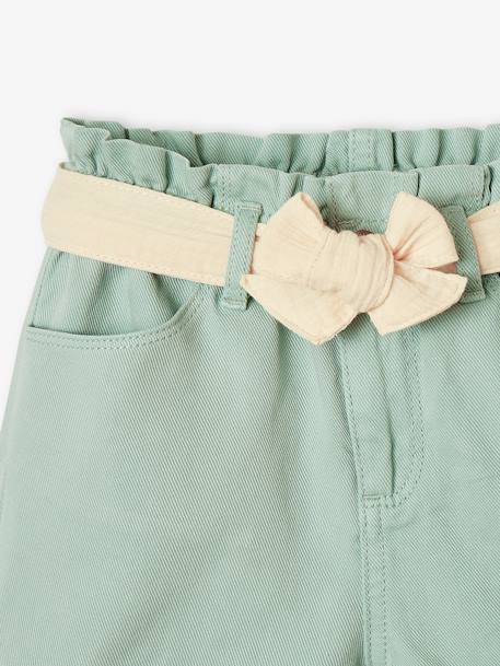 Mädchen Paperbag-Shorts mit Stoffgürtel - aqua+pfirsich+sandfarben - 4