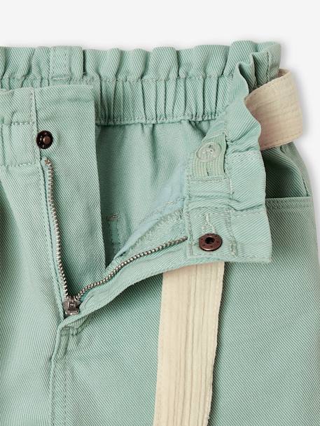 Mädchen Paperbag-Shorts mit Stoffgürtel - aqua+pfirsich+sandfarben - 3