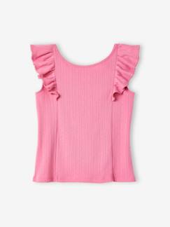 Maedchenkleidung-Shirts & Rollkragenpullover-Mädchen Volant-Top aus Pointelle-Jersey BASIC
