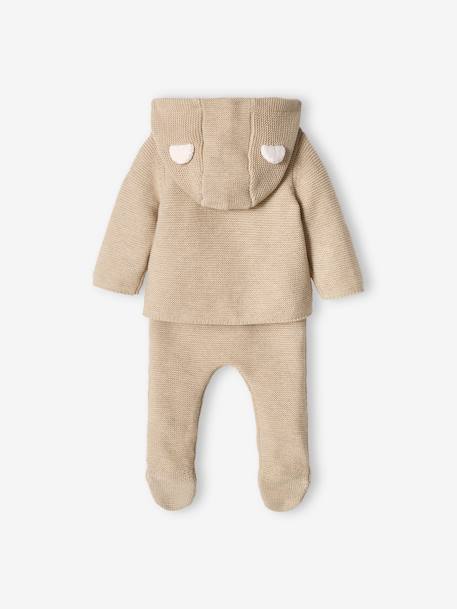 Neugeborenen-Set: Strickjacke, Hose & Body - aqua+beige meliert+zartrosa - 16