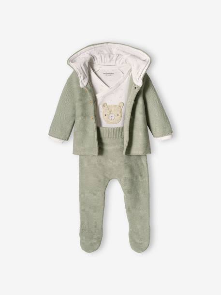 Neugeborenen-Set: Strickjacke, Hose & Body - aqua+beige meliert+zartrosa - 1