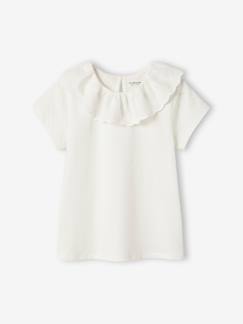 Maedchenkleidung-Mädchen T-Shirt, Kragen mit Lochstickerei