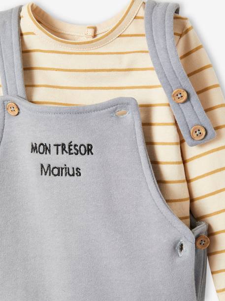Baby-Set: Shirt & Latzhose, personalisierbar - dunkelgrau meliert+graublau+karamell - 16