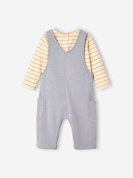 Baby-Set: Shirt & Latzhose, personalisierbar - dunkelgrau meliert+graublau+karamell - 14